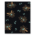 Orange Teal Floral Outline on Black Rug