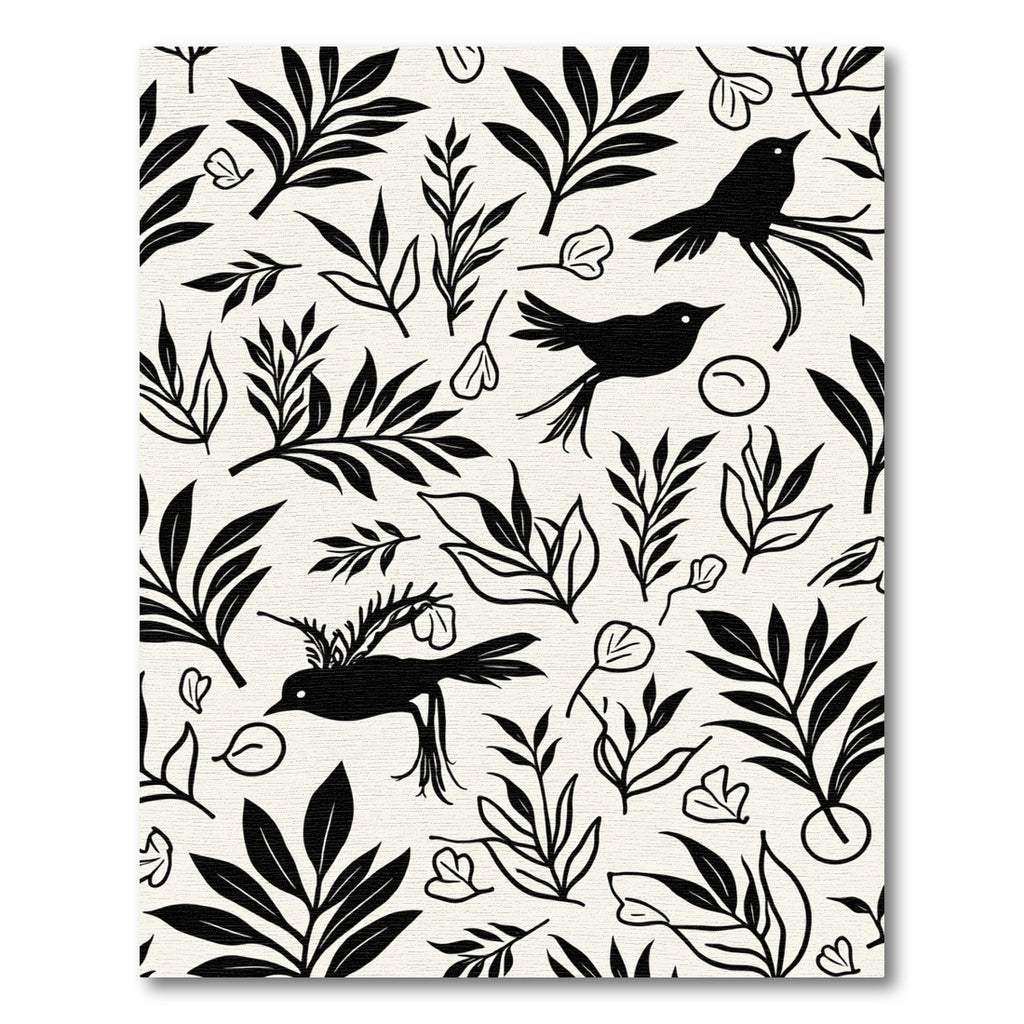 Black Birds and Botanical Branches Rug
