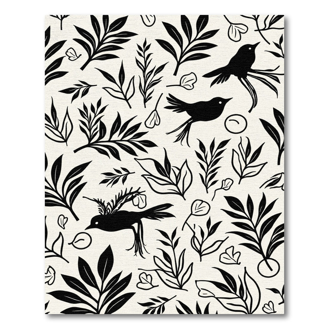 Black Birds and Botanical Branches Rug
