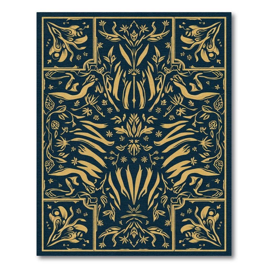 Golden Floral Botanical Tableau Rug