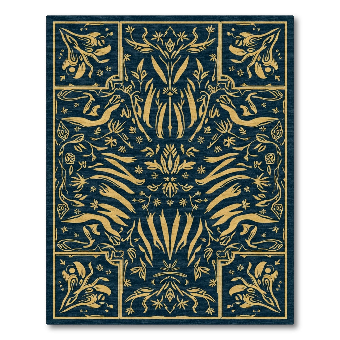Golden Floral Botanical Tableau Rug