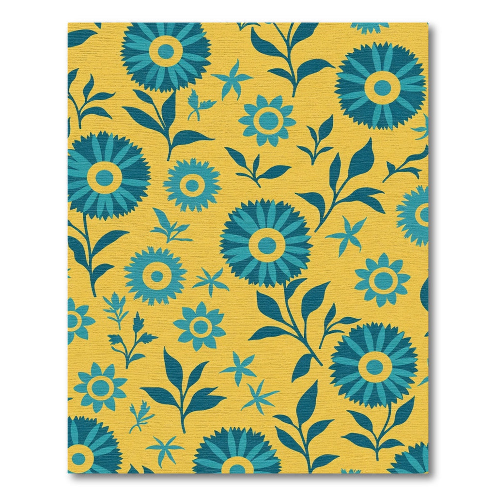 Teal Floral Bloom Yellow Background Rug