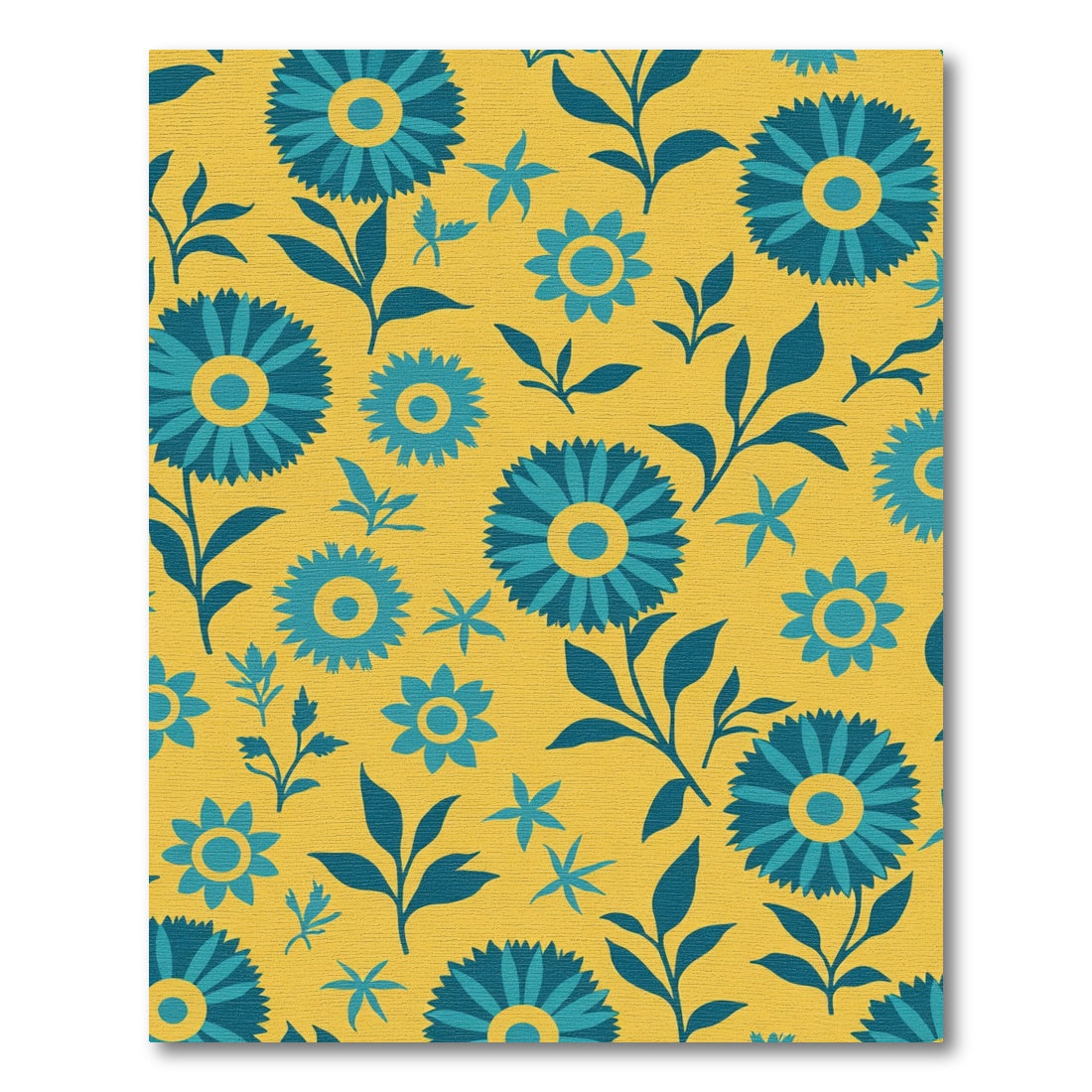 Teal Floral Bloom Yellow Background Rug