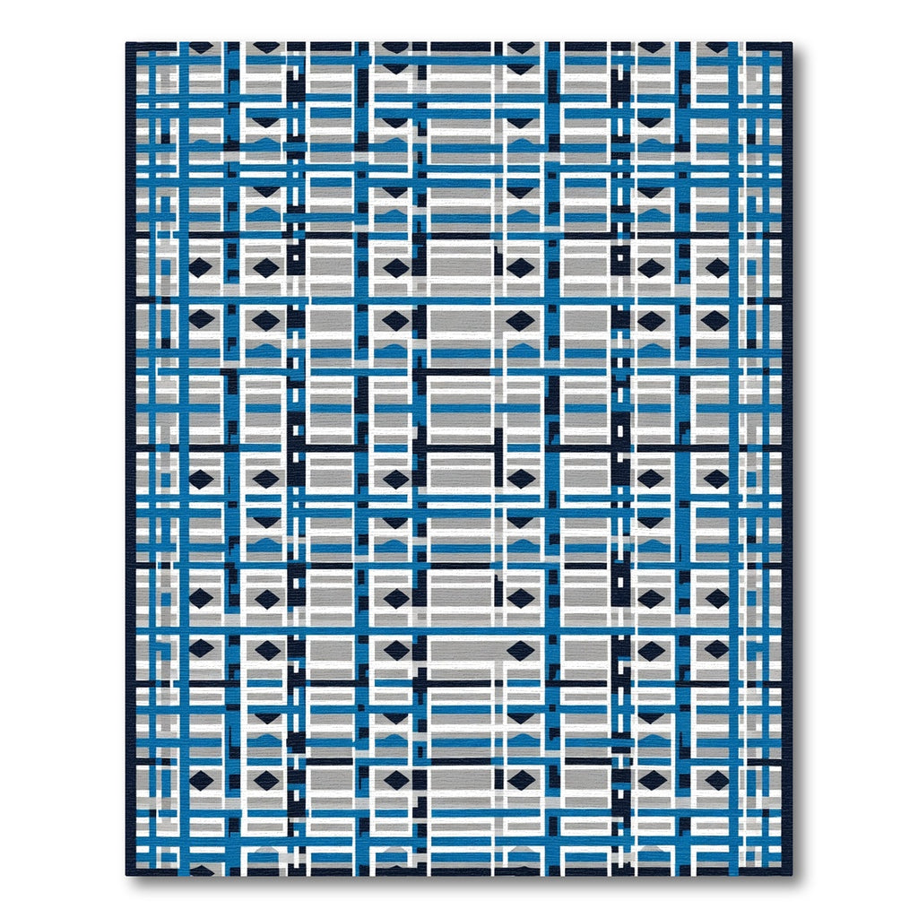 Modern Blue Gray Geometric Lattice Rug