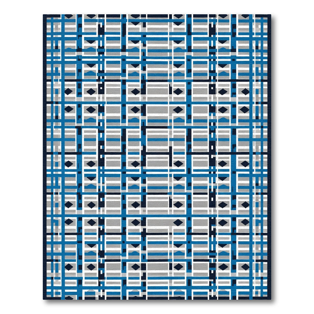 Modern Blue Gray Geometric Lattice Rug