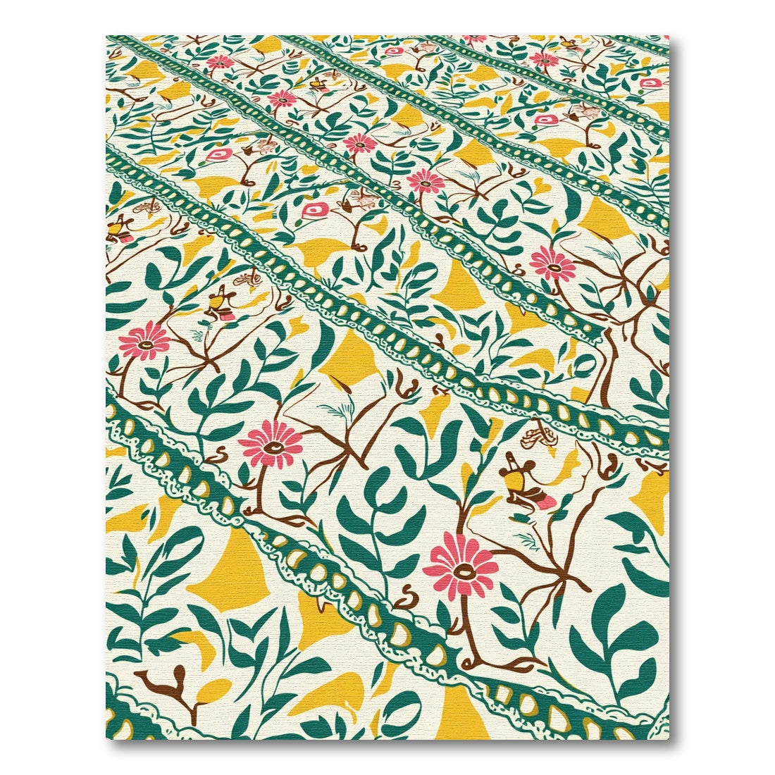 Cream Pink Green Yellow Floral Medallion Rug