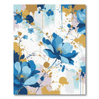 Deep Blue Floral Splatter Abstract Rug