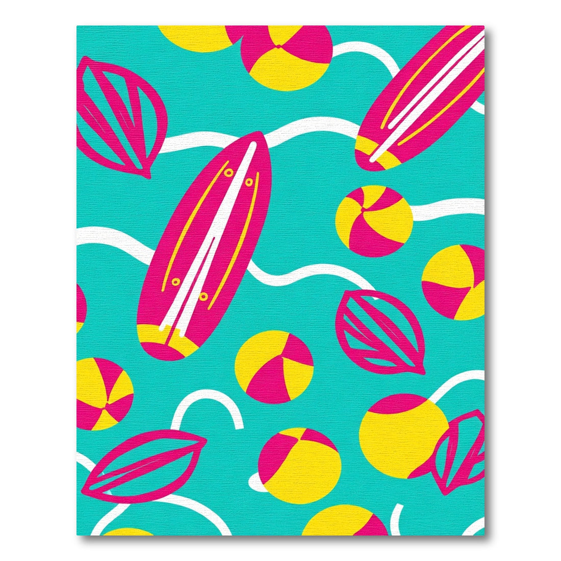 Hot Pink Surfboard Yellow Beach Ball Rug