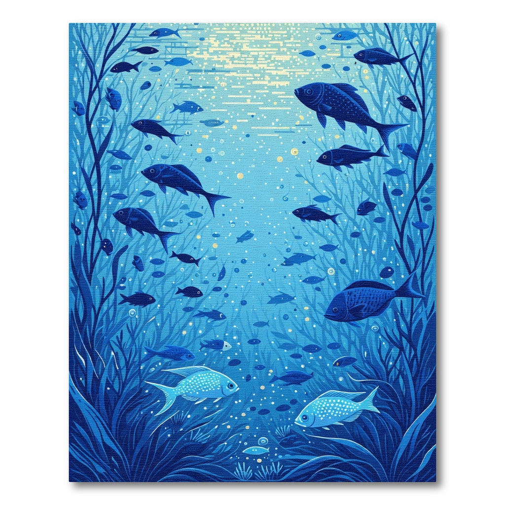 Deep Blue Oceanic Fish shoal Rug