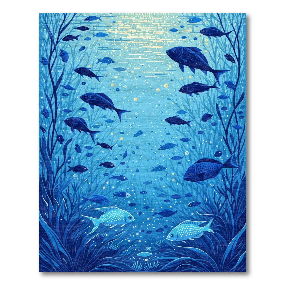 Deep Blue Oceanic Fish shoal Rug