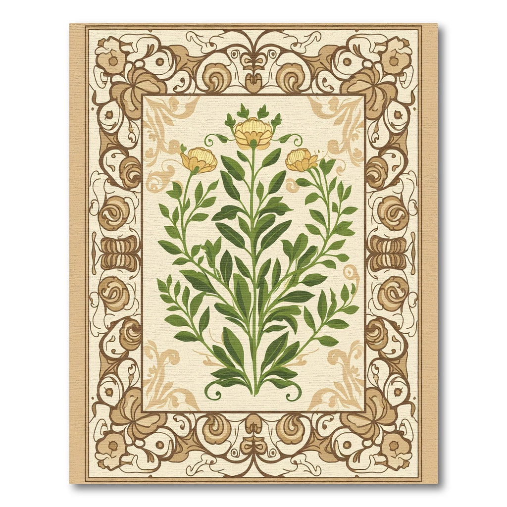 Cream and Gold Floral Botanical Branch Rug