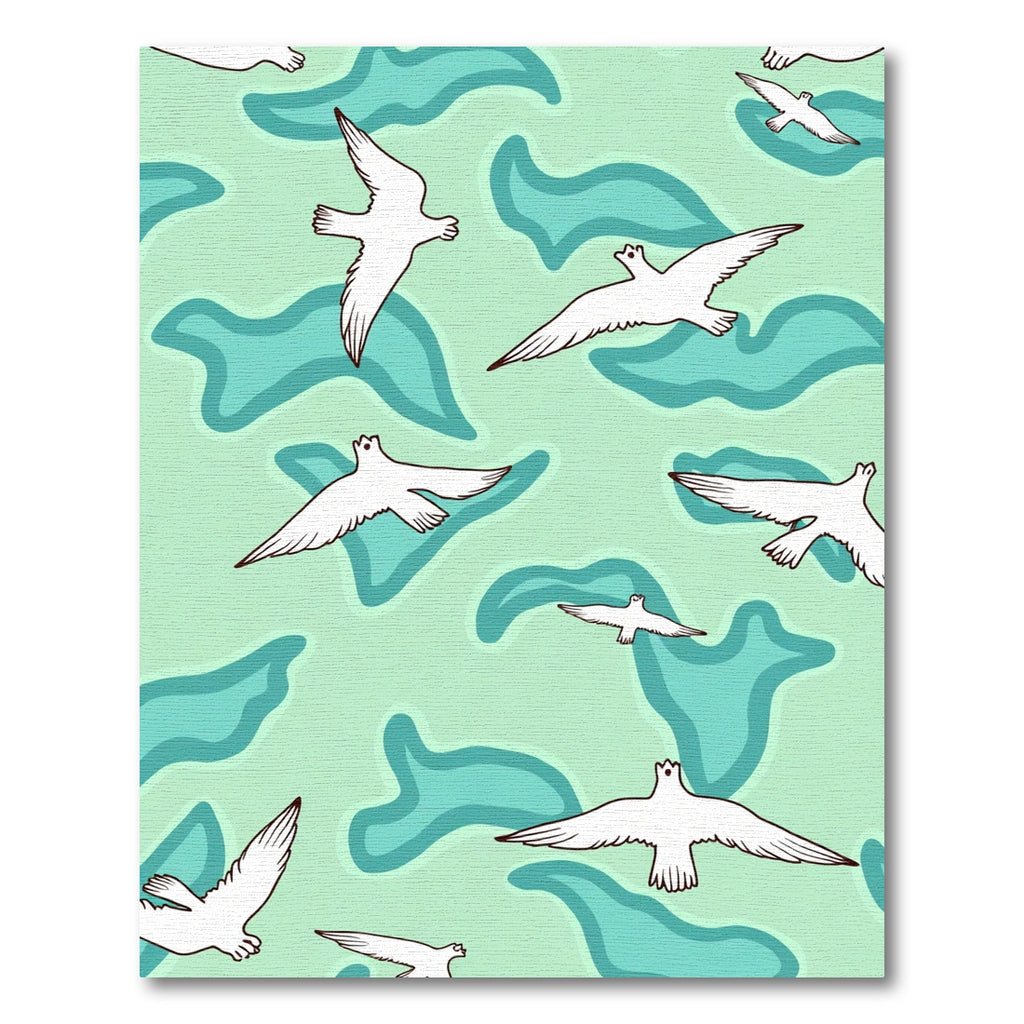 White Birds Amidst Teal Camouflage Flow Rug