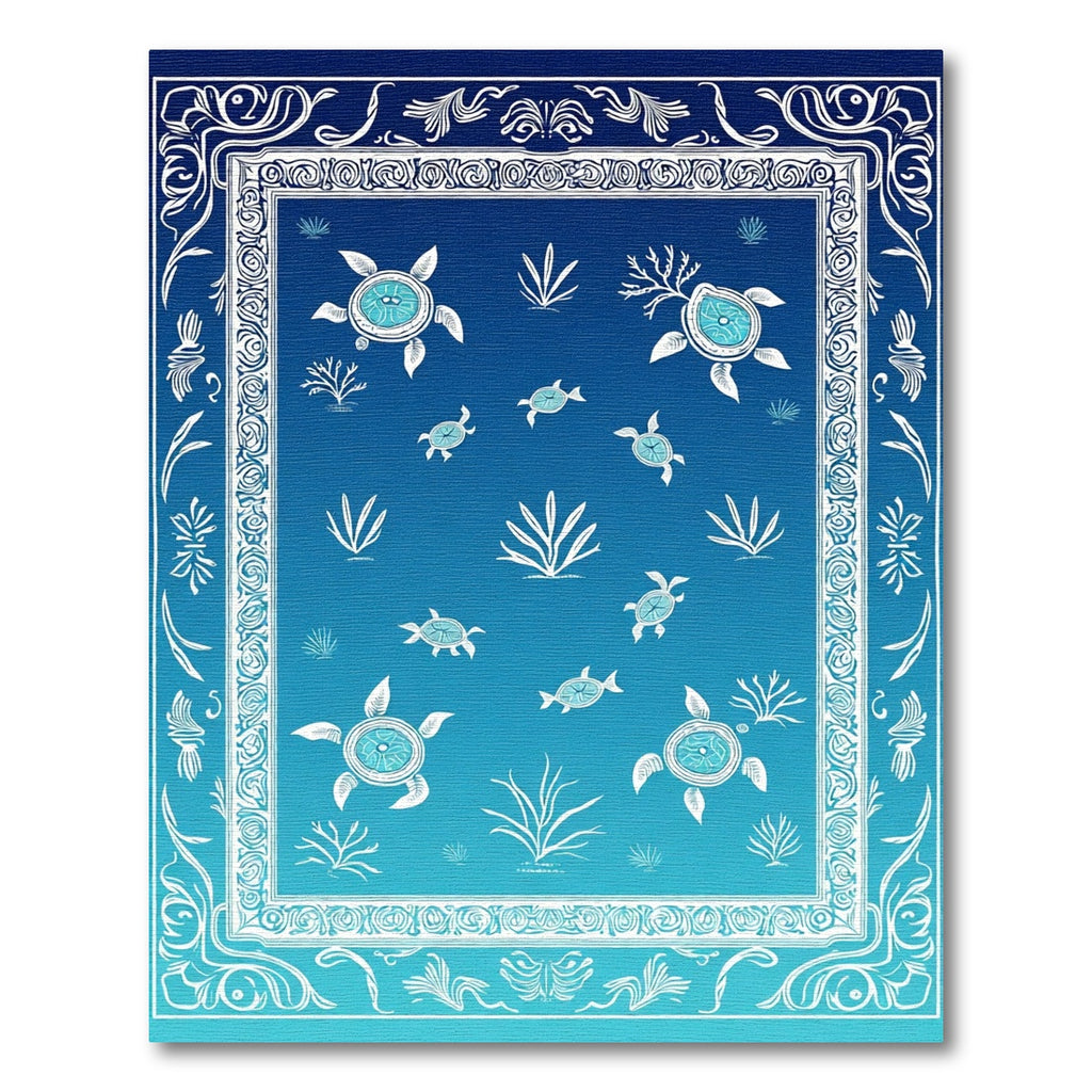 Whimsical Blue Sea Turtle Ocean Rug