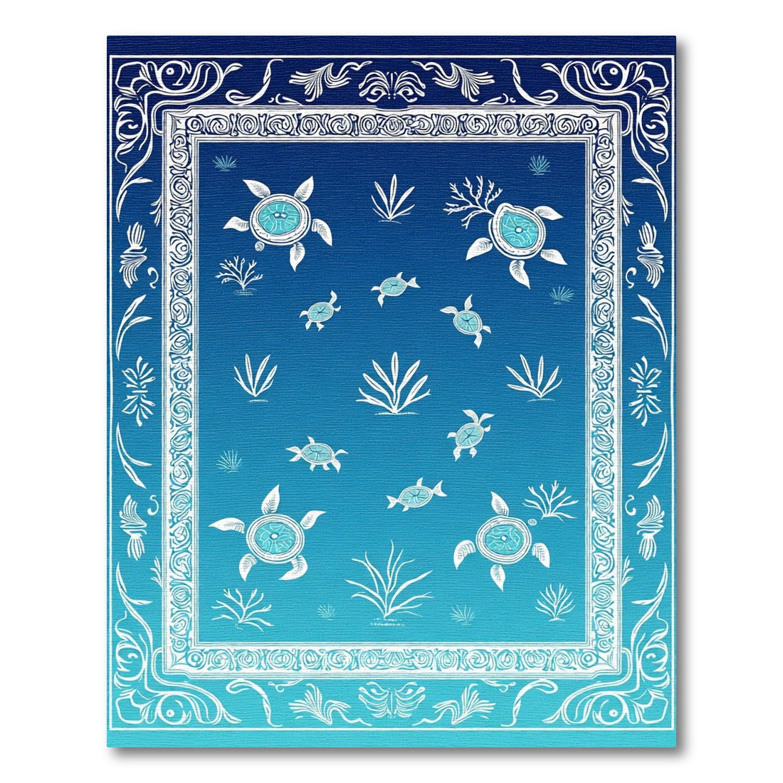 Whimsical Blue Sea Turtle Ocean Rug