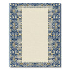 Geometric Blue Tan Mosaic Border Rug