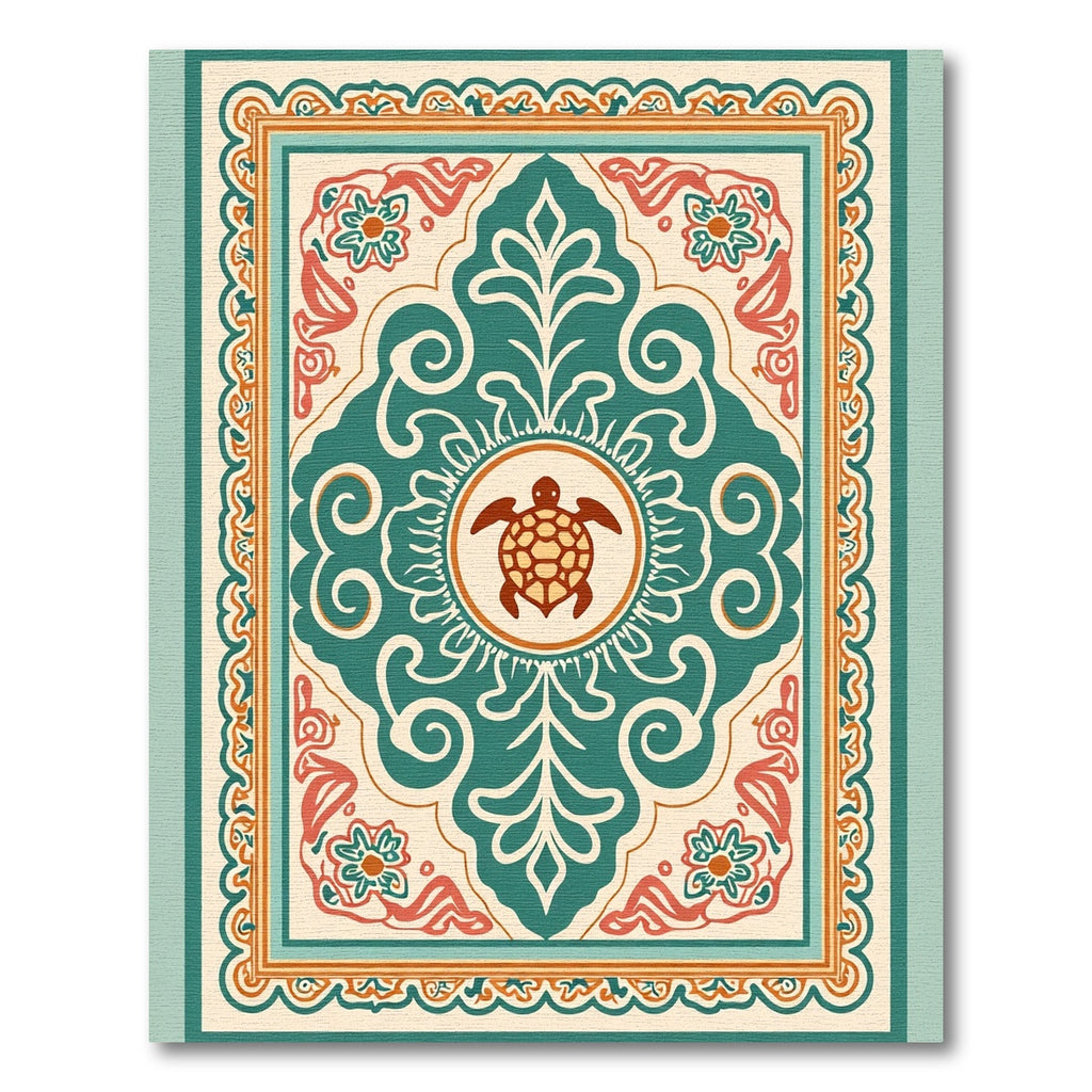 Coastal Teal Turtle Medallion Rug