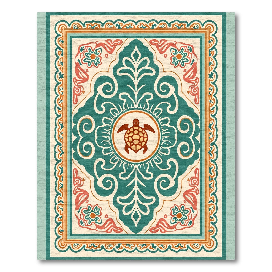 Coastal Teal Turtle Medallion Rug