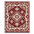 Deep Red Floral Medallion Damask Rug