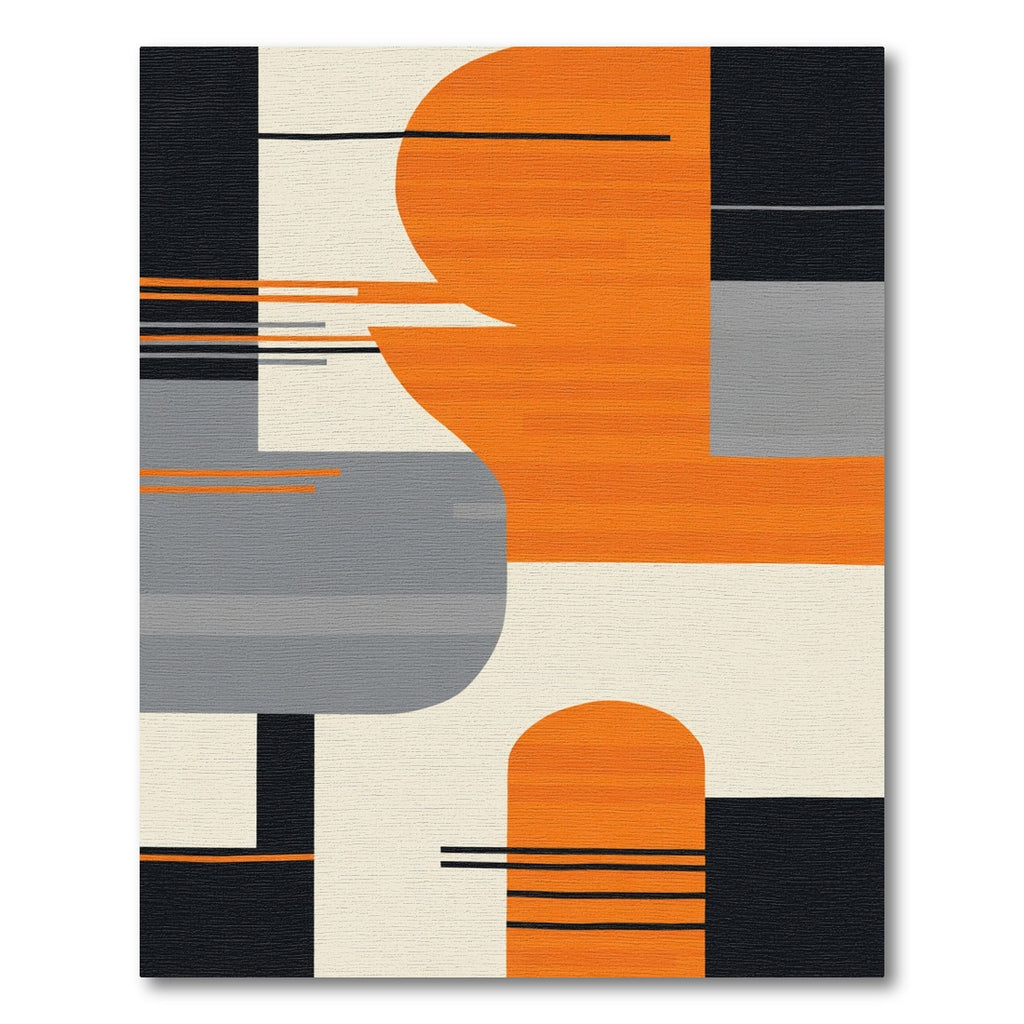 Modern Orange Black Abstract Geometric Blocks Rug