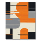 Modern Orange Black Abstract Geometric Blocks Rug