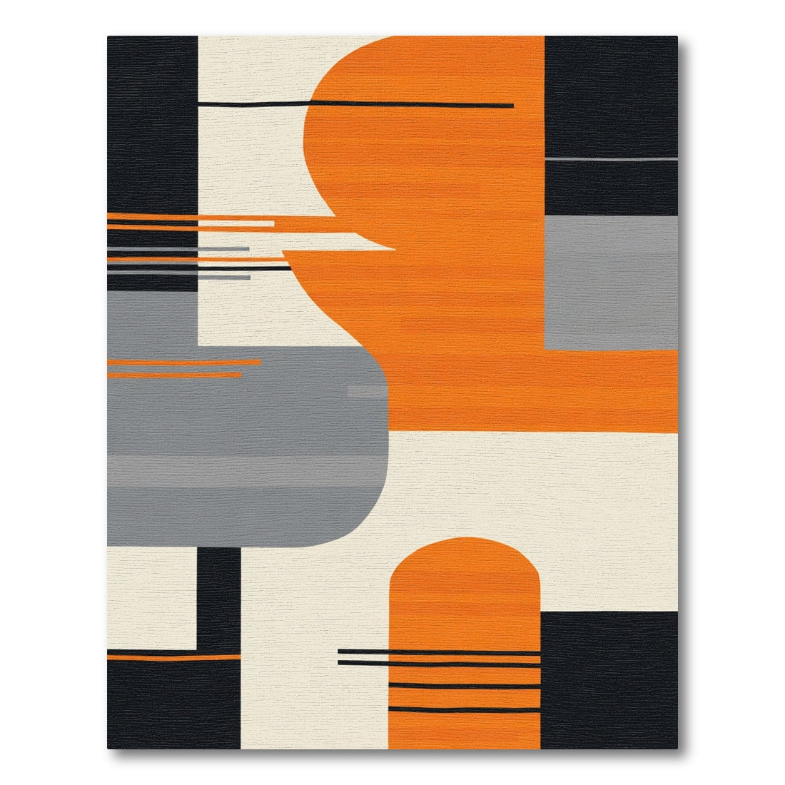 Modern Orange Black Abstract Geometric Blocks Rug