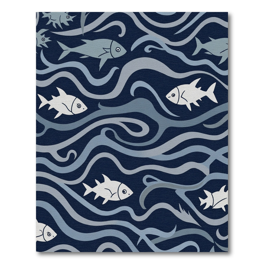 Deep Blue Oceanic Fish Swirls Rug