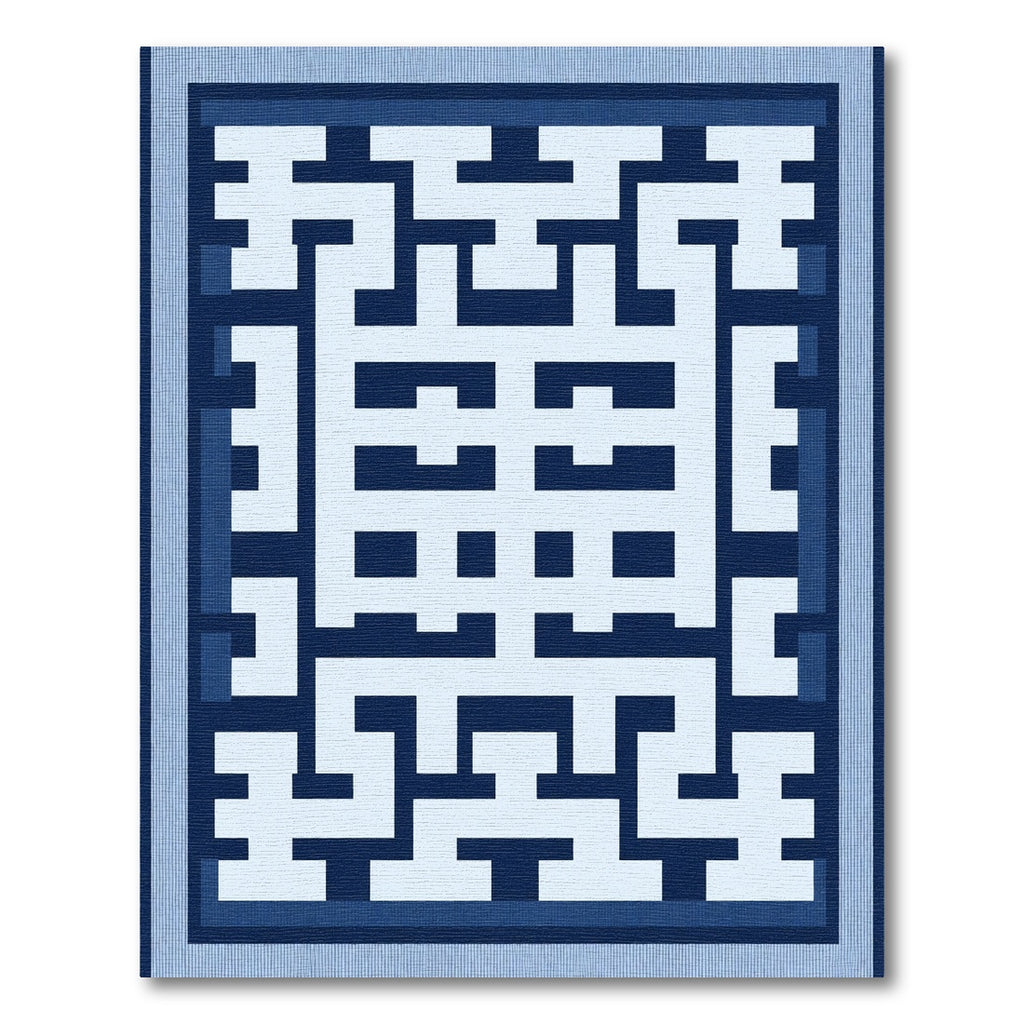 Geometric Labyrinth Blue and White Rug