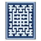Geometric Labyrinth Blue and White Rug