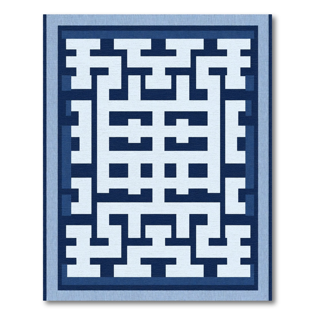 Geometric Labyrinth Blue and White Rug