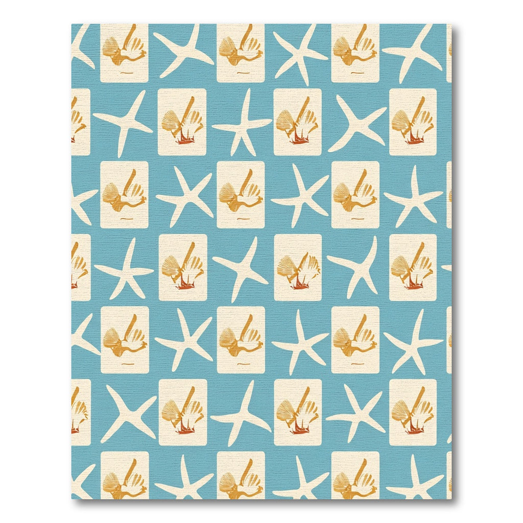 Navy Blue Starfish Shell Collage Rug