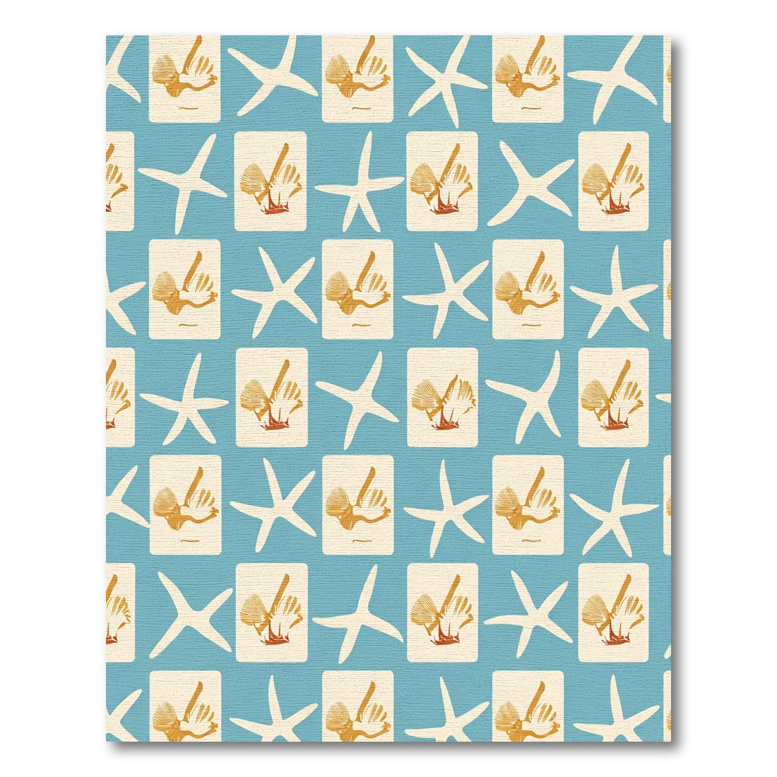 Navy Blue Starfish Shell Collage Rug