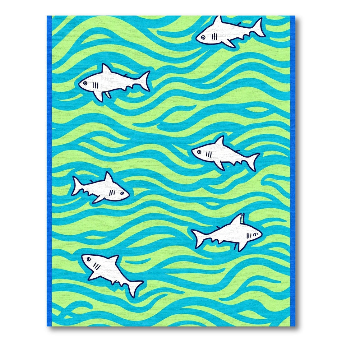 Playful White Sharks Blue Wave Rug