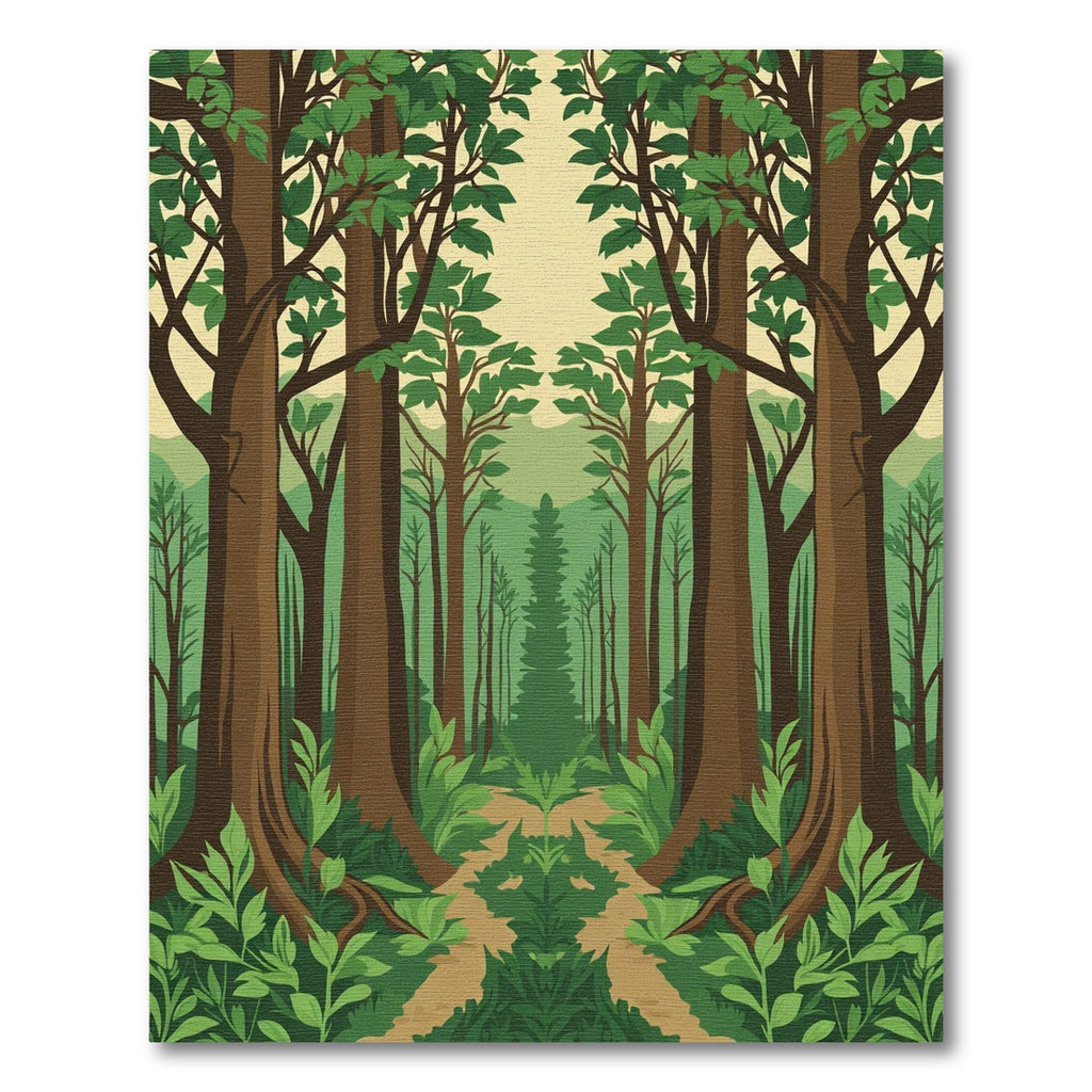 Verdant Forest Pathway Symmetrical Trees Rug