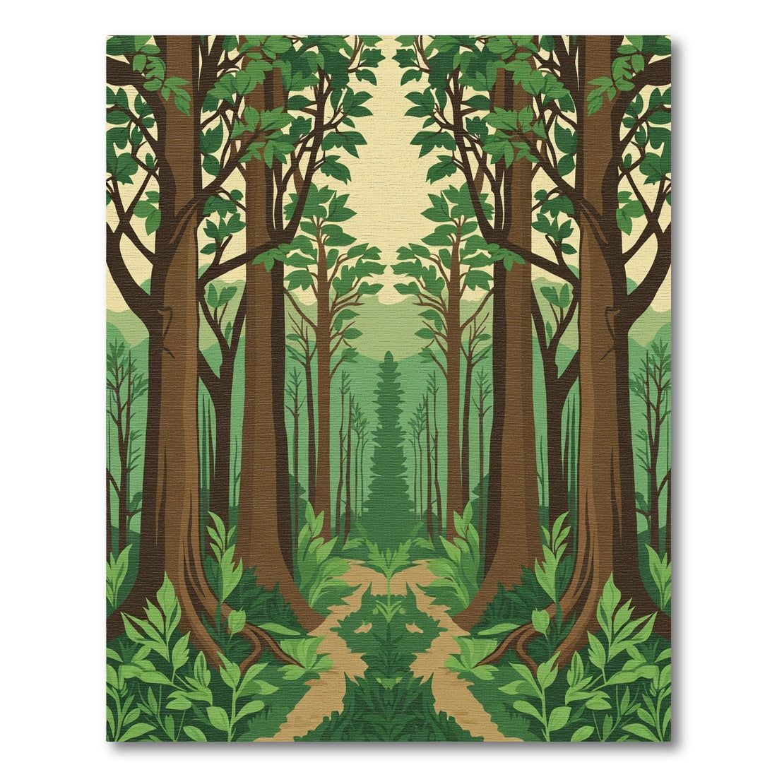 Verdant Forest Pathway Symmetrical Trees Rug