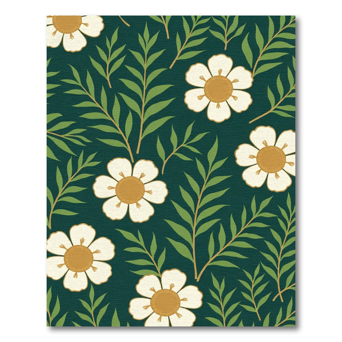 Dark Teal White Floral Botanical Rug