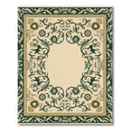 Cream Green Floral Vines Border Rug