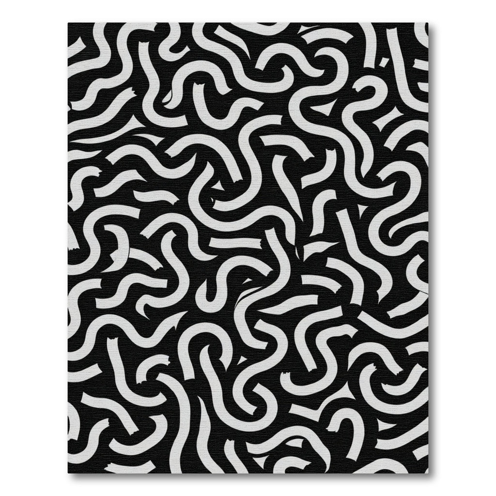 Abstract Black White Ribbon Swirls Rug