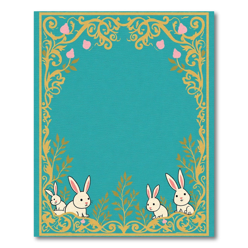 Golden Floral Border With White Bunnies Rug