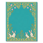 Golden Floral Border With White Bunnies Rug