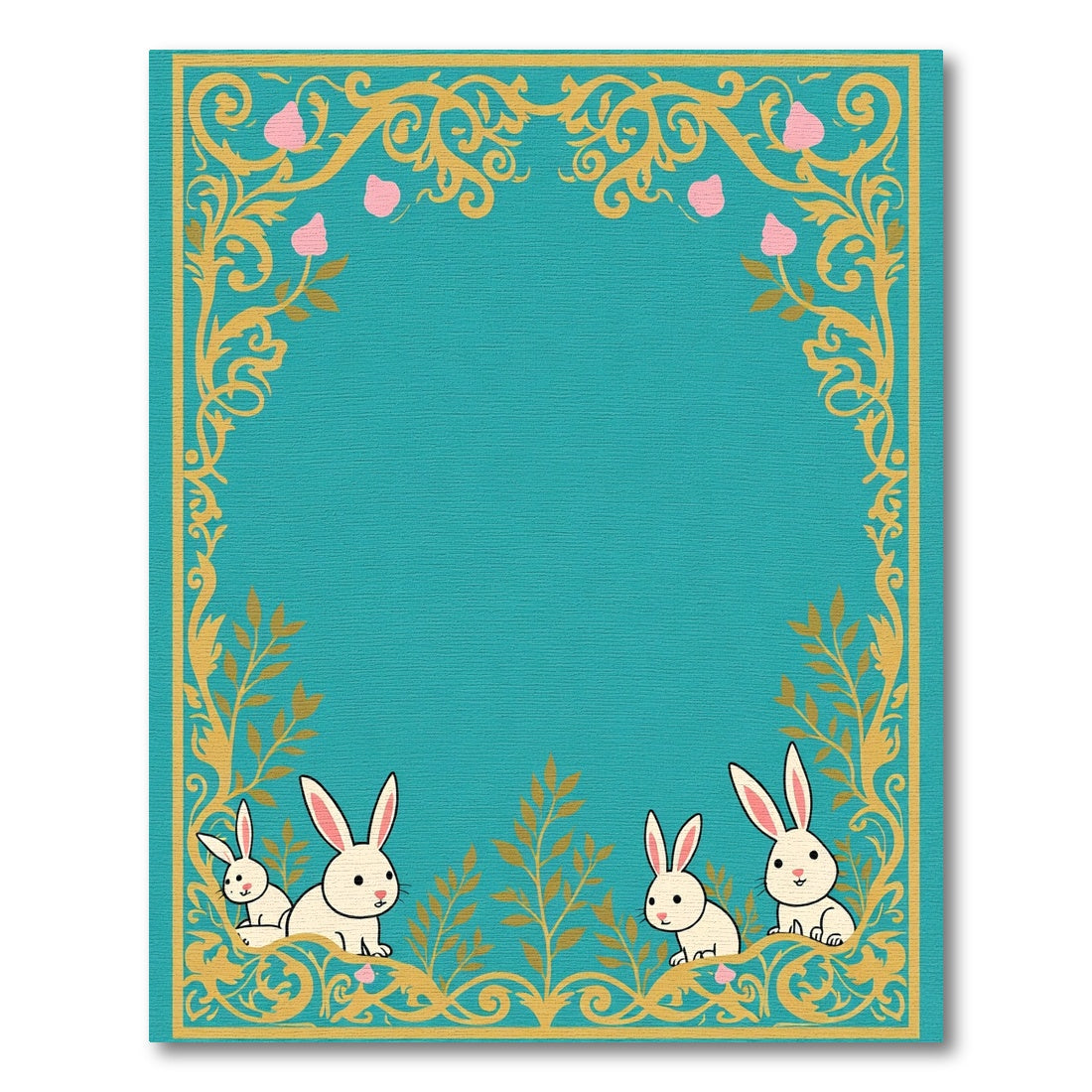 Golden Floral Border With White Bunnies Rug