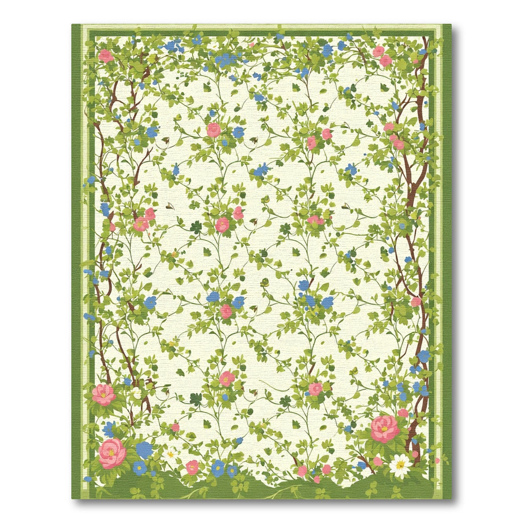 Whimsical Pink Blue Floral Vine Rug
