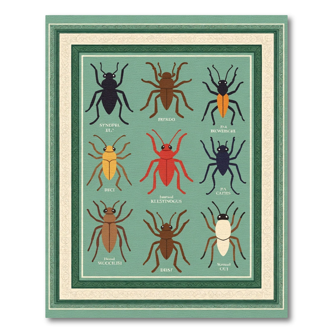 Collection Insect Icons Green Background Rug