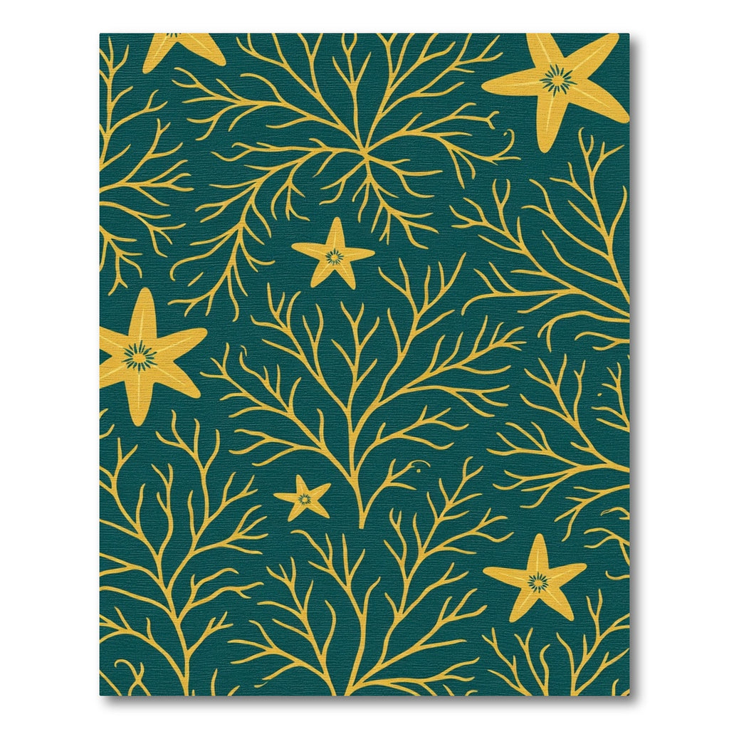 Yellow Coral Starfish Teal Botanical Rug