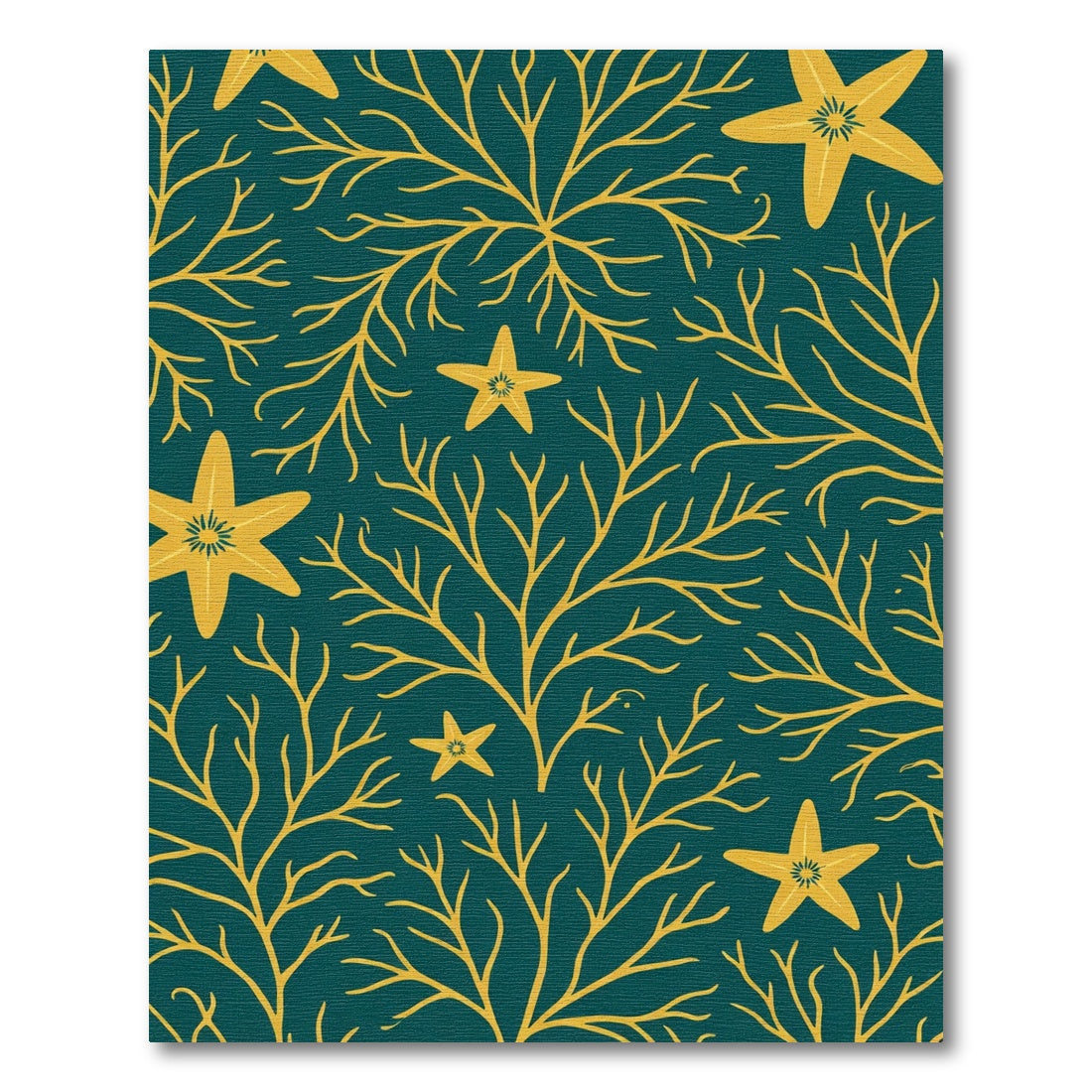 Yellow Coral Starfish Teal Botanical Rug
