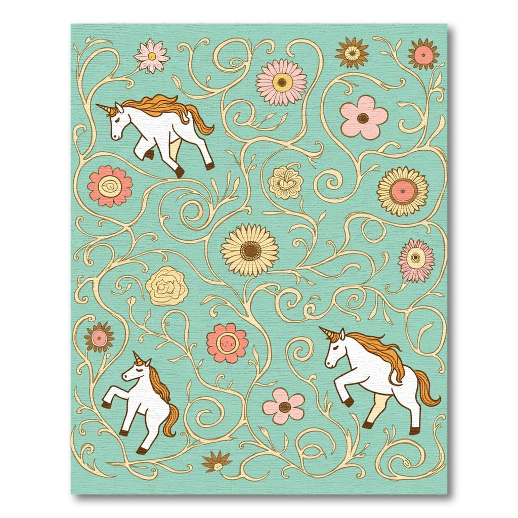 Whimsical Unicorn Floral Swirl Rug
