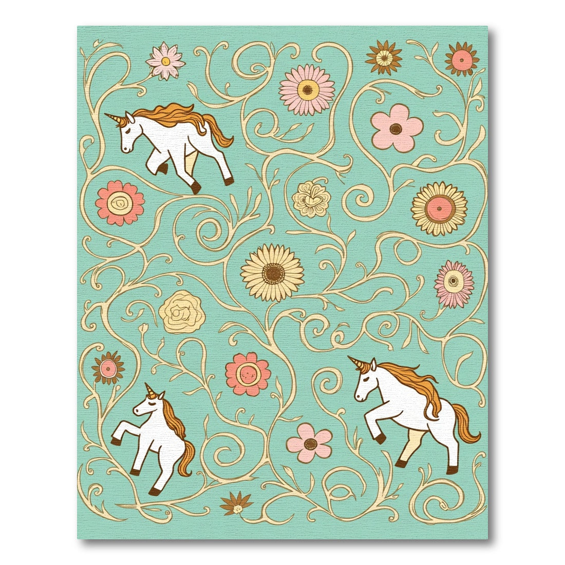 Whimsical Unicorn Floral Swirl Rug