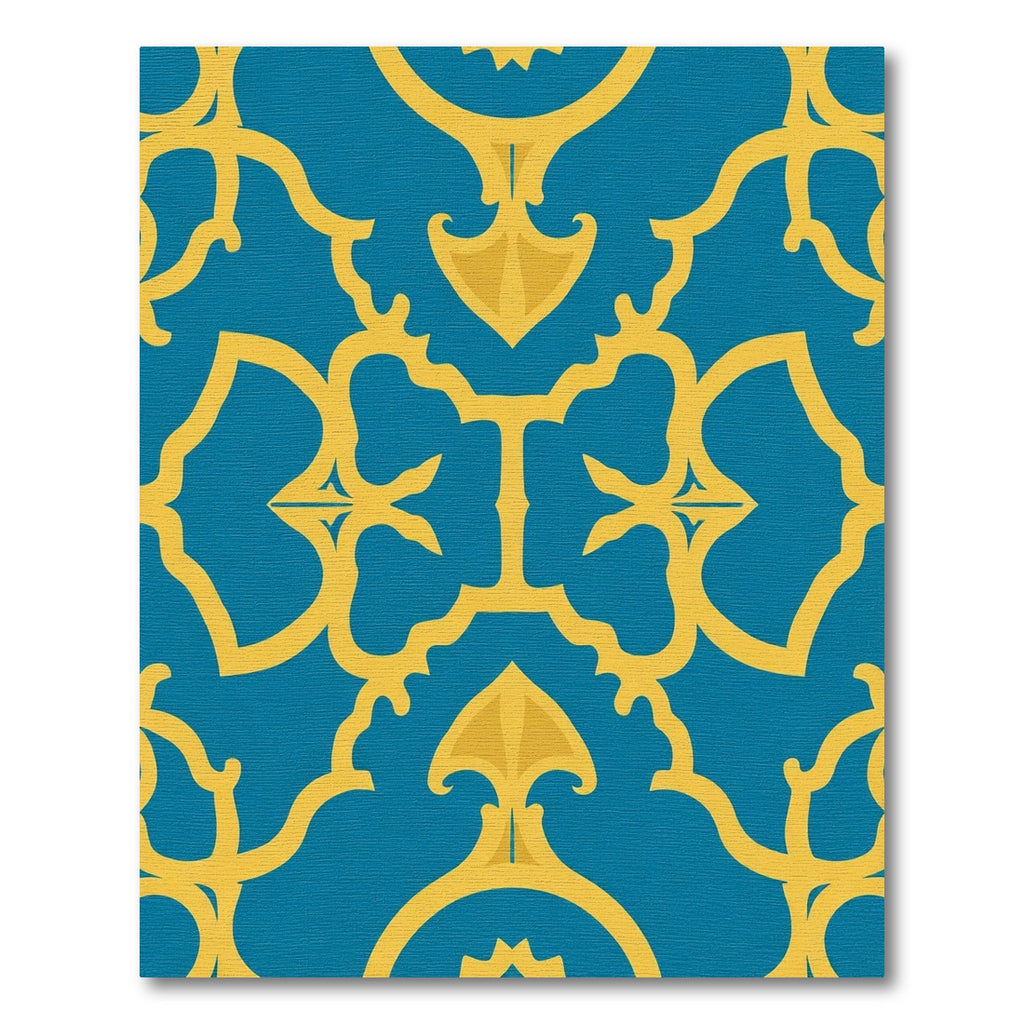 Blue Gold Arabesque Lattice Rug