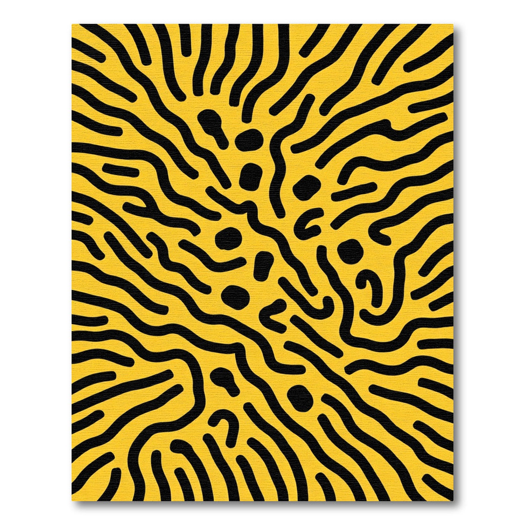 Yellow Black Abstract Organic Lines Rug