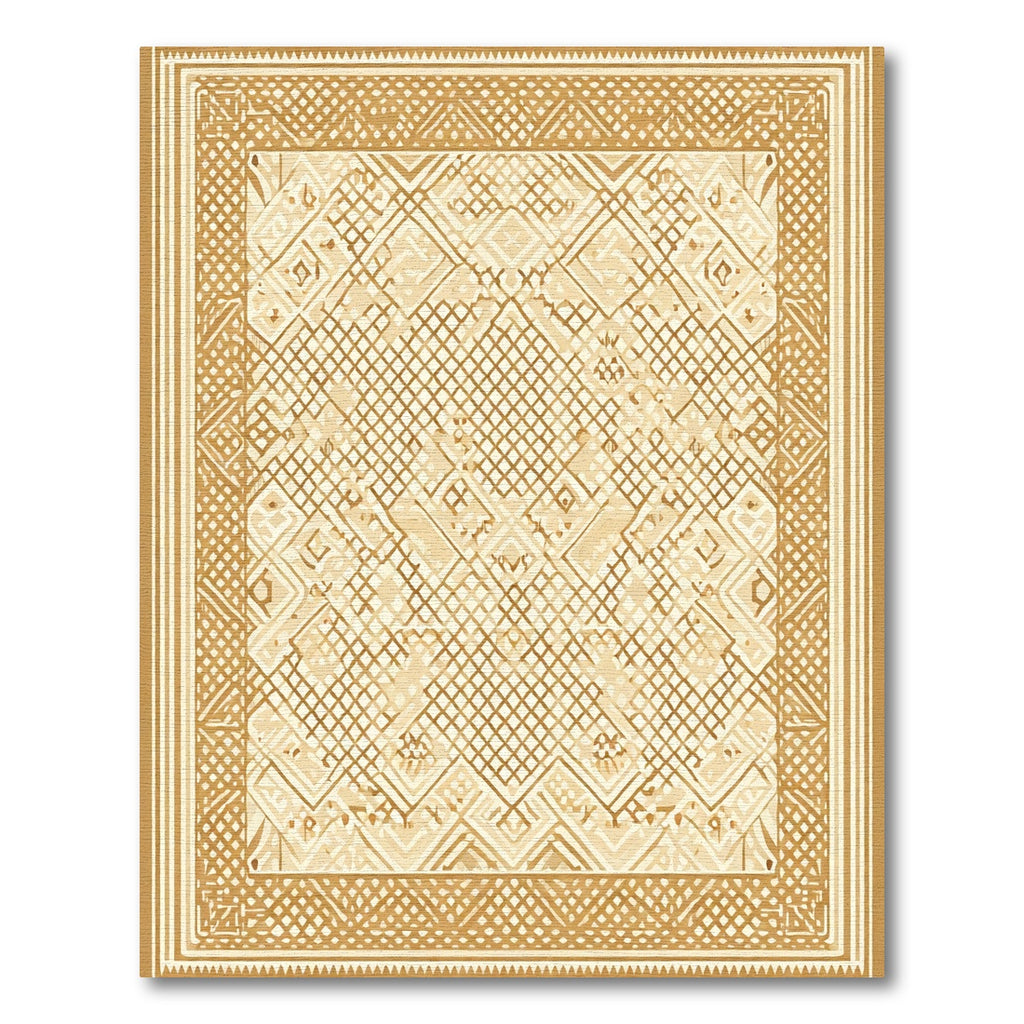 Golden Woven Lattice Geometric Rug