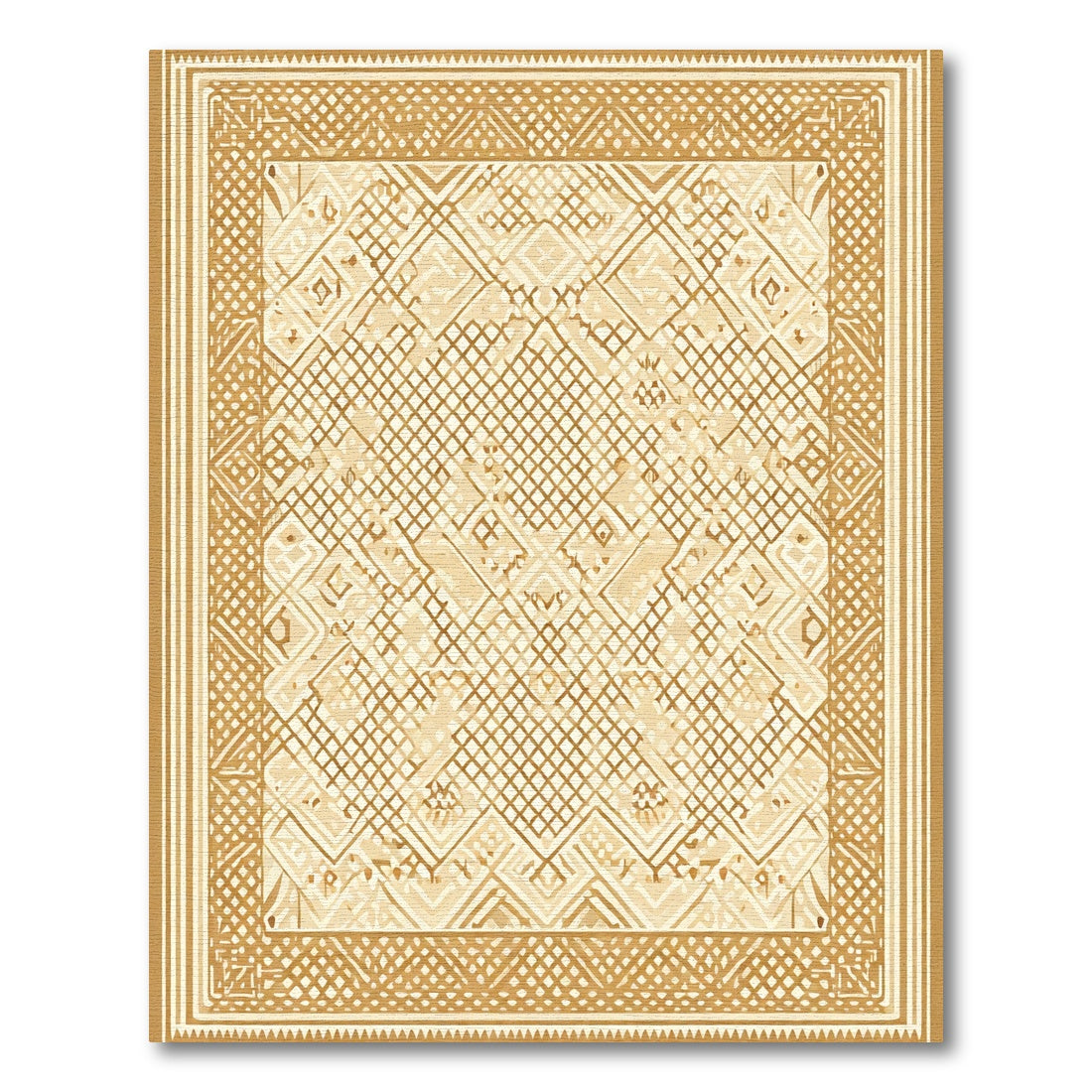 Golden Woven Lattice Geometric Rug